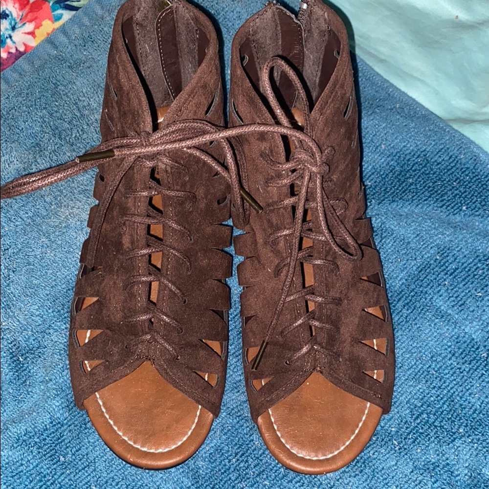 Kalli Collection Brown Sandals with Lace-Up Design